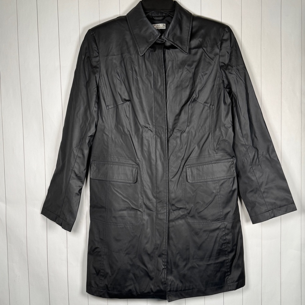 Giacca By Gallery Black Faux Leather Half Trench Coat Classic City Jacket Medium